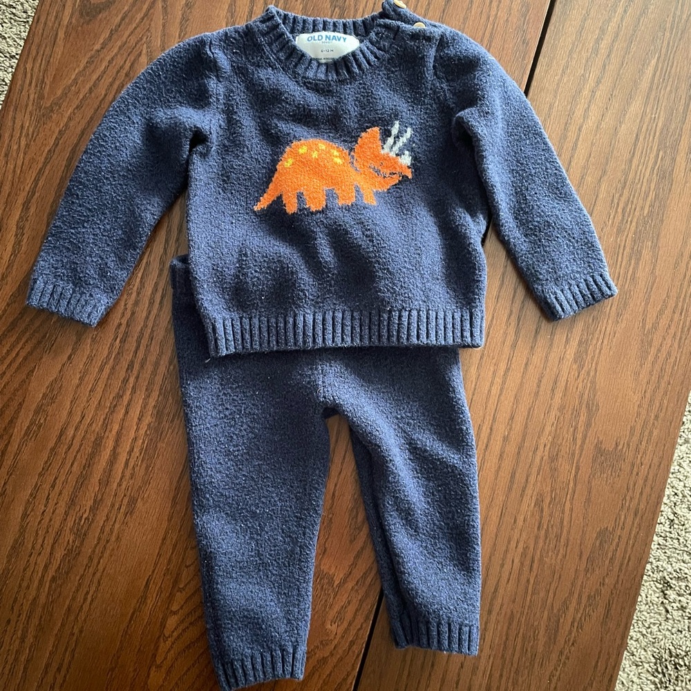 Navy Dinosaur Sweater Pants Set, and 2 pairs of pants